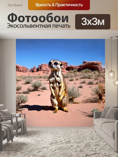 Фотообои сурикат, стоящий на задних лапках, исследует окружающий мир