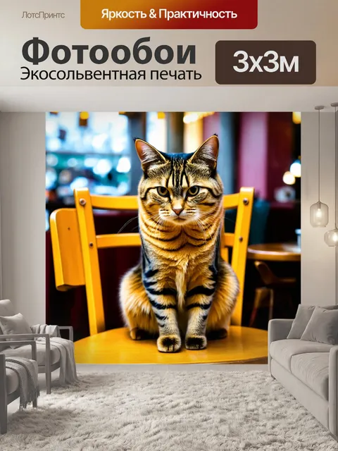 Фотообои кошка, сидящая на стуле в кафе