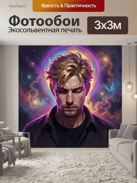 Фотообои Задумчивый парень в неоновом ореоле