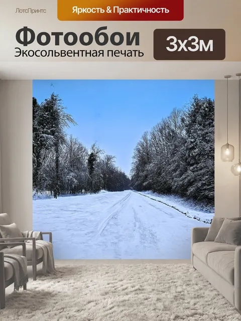 Фотообои на фоне заснеженного леса