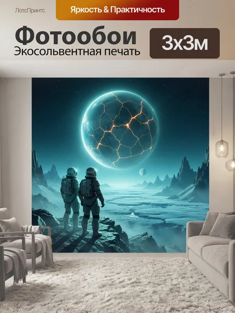 Фотообои Астронавты у треснувшей планеты