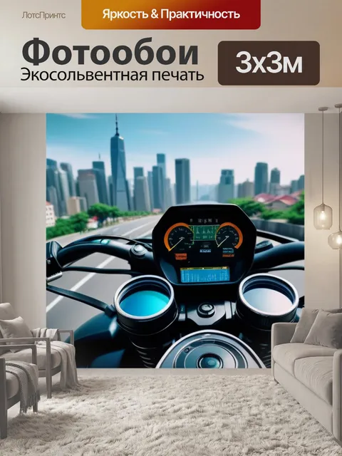 Фотообои глядя на городской пейзаж с мотоцикла