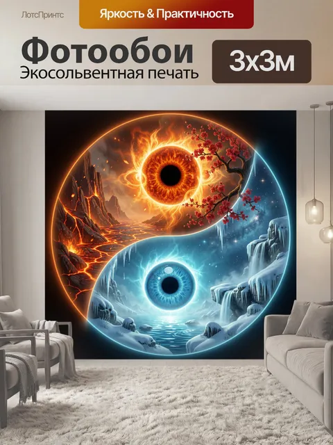 Фотообои Инь-ян с огненными и ледяными мирами