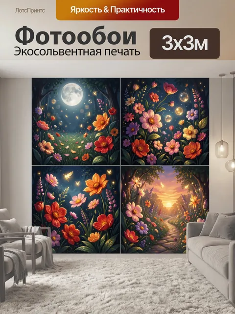 Фотообои Цветочный сад под луной