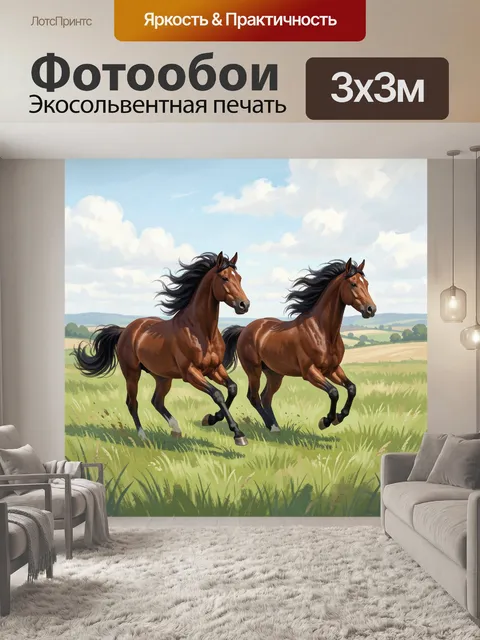 Фотообои Две бегущие гнедые лошади