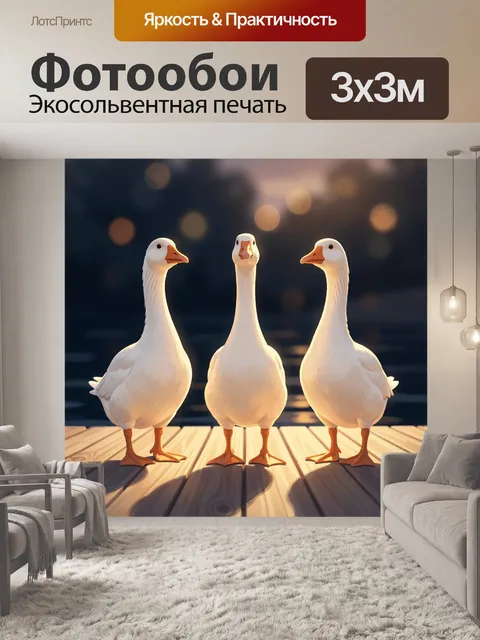 Фотообои Три белых гуся у воды