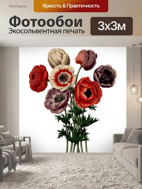 Фотообои Анемон Цветы Винтажное Искусство