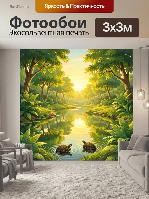 Фотообои Черепахи в тропическом пруду на закате