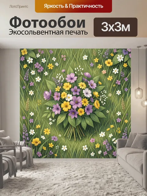 Фотообои Полевые цветы среди трав