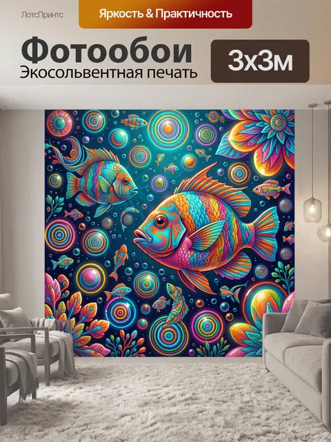 Фотообои Яркие рыбы и цветные круги