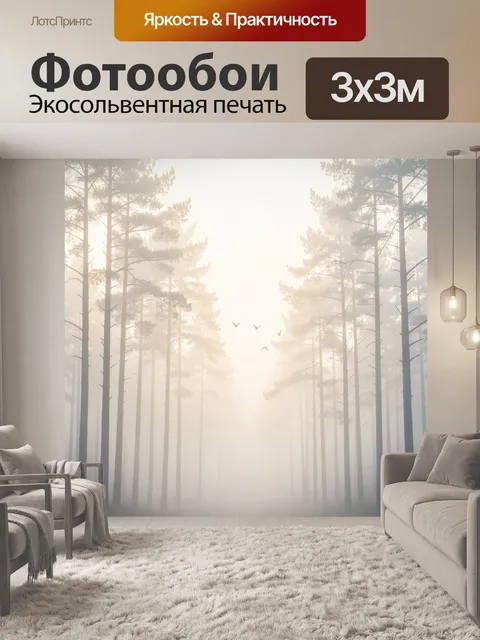Фотообои Туманный сосновый лес на рассвете
