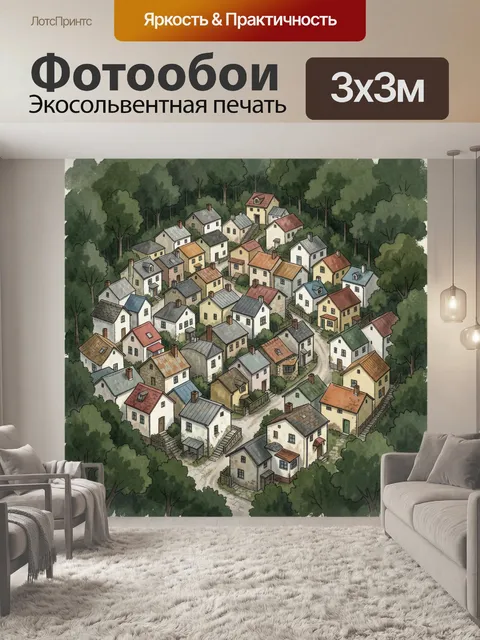 Фотообои Лесная деревня с домиками