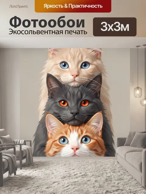 Фотообои Три пушистых кота крупным планом