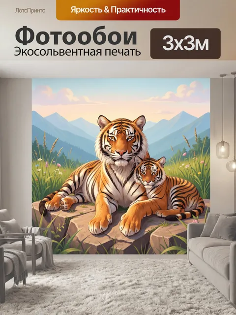 Фотообои Тигрица с тигрёнком в горах