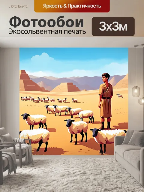 Фотообои египет в стиле двухмерная иллюстрация с пастушонком