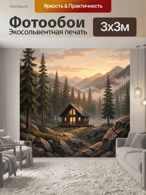 Фотообои Уютный дом среди горного леса