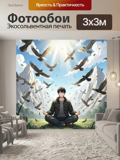 Фотообои Медитирующий юноша среди птиц