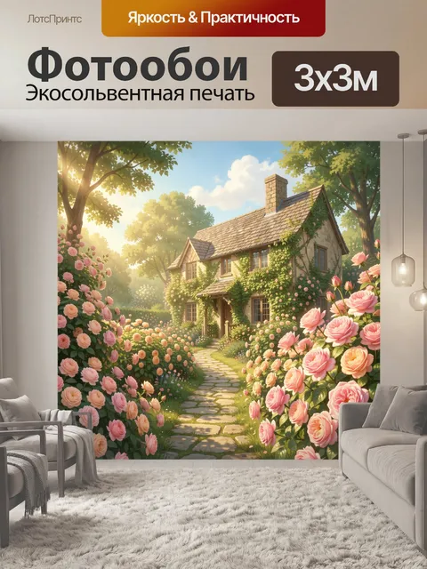 Фотообои Уютный коттедж в розовом саду