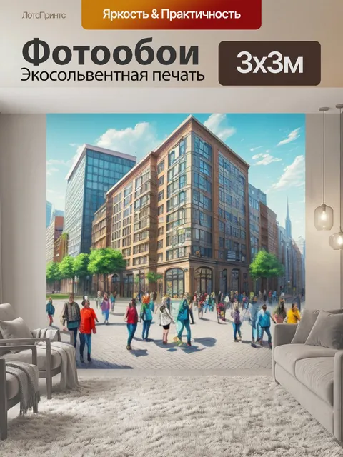Фотообои рисунок городской пейзаж с людьми