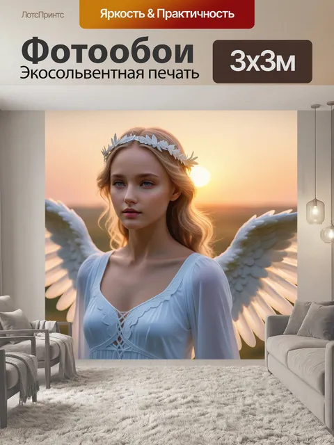 Фотообои нежный ангел с белыми крыльями на рассвете