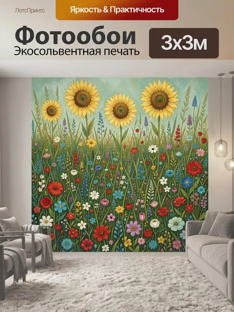 Фотообои Подсолнухи и полевые цветы