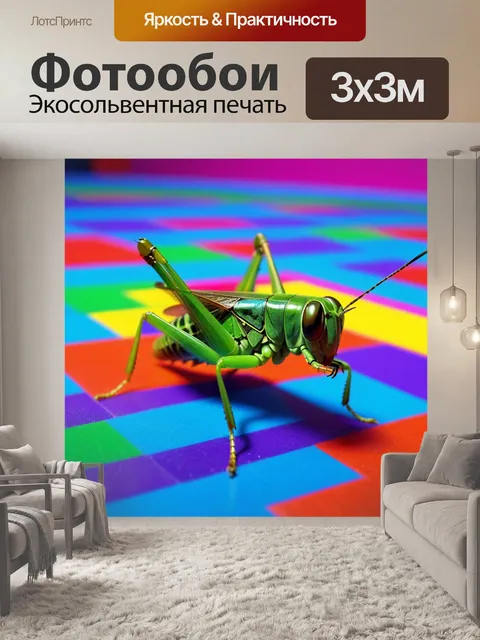Фотообои кузнечик, танцующий на цветной площадке