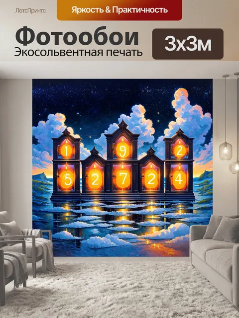 Фотообои "сюрреалистический адвент календарь с прозрачными дверцами и светящимися огоньками