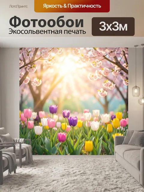 Фотообои Весенний сад с тюльпанами