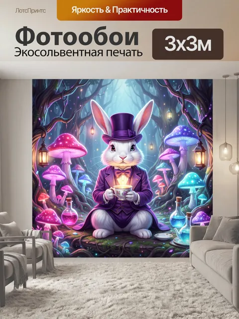 Фотообои Заяц в фиолетовом цилиндре