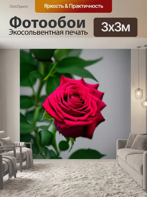 Фотообои розы в стиле модернизм, применение матовых и блестящих текстур, контраст размытия и четкости