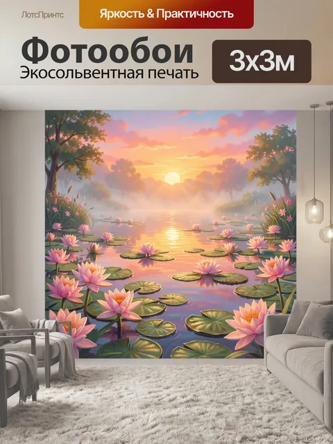 Фотообои Лотосы на тихом озере в закате