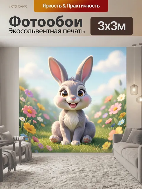 Фотообои милый веселый мультяшный зайчик