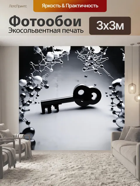 Фотообои черно-белый ключ, изваянный из сплошной материи, символизирует связь между микромиром и миром более крупным