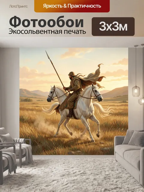 Фотообои Воин на белых конях в поле