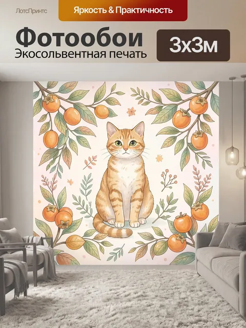 Фотообои Рыжий кот среди апельсинов