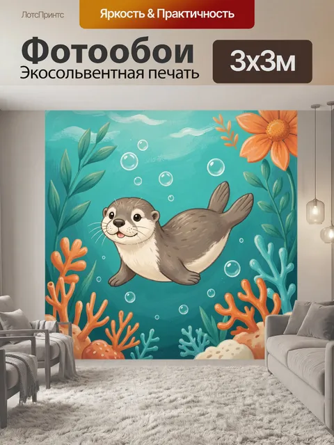 Фотообои Весёлая выдра среди кораллов