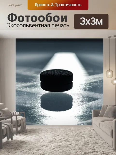 Фотообои шайба, покатишься по гладкой поверхности льда, отражая свет от ярких прожекторов