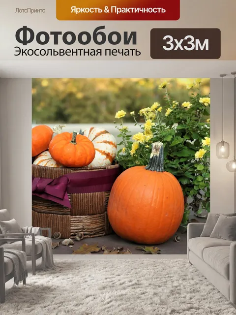 Фотообои Маленькие тыквы в корзине