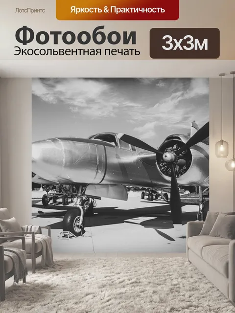 Фотообои Черно-белый военный самолет
