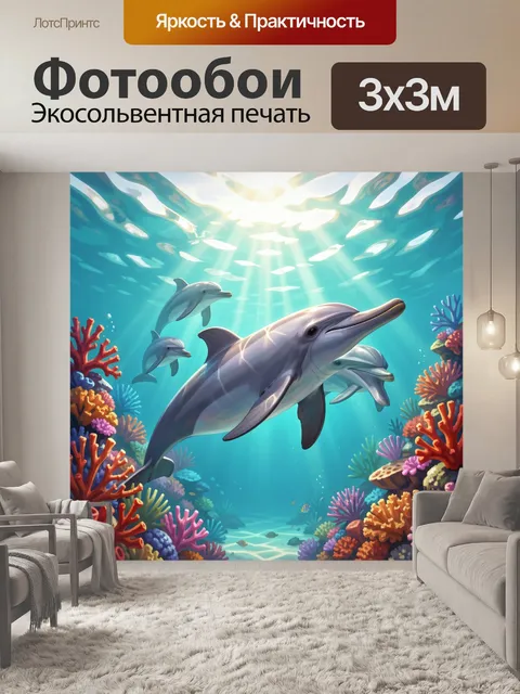 Фотообои Дельфины в коралловом рифе