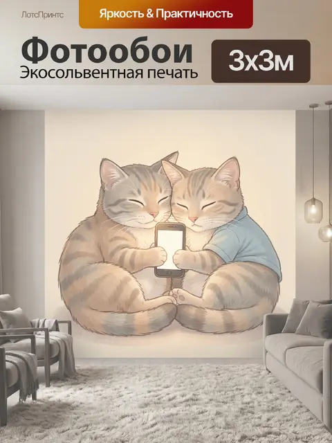 Фотообои Обнимающиеся коты с телефоном