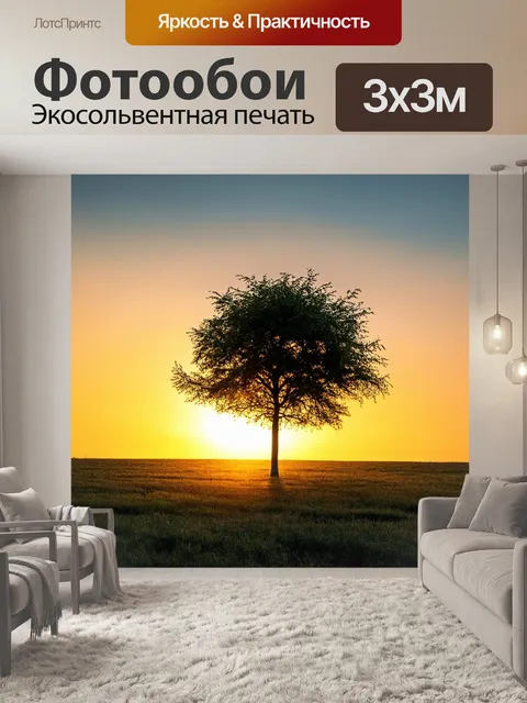 Фотообои пейзаж в стиле минимализм: одинокое дерево на фоне заката