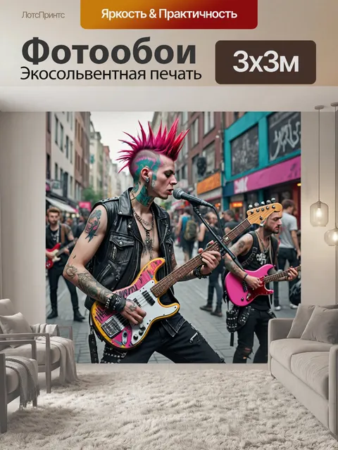 Фотообои город в стиле панк, уличные музыканты и художники, создающие атмосферу свободы и креативности