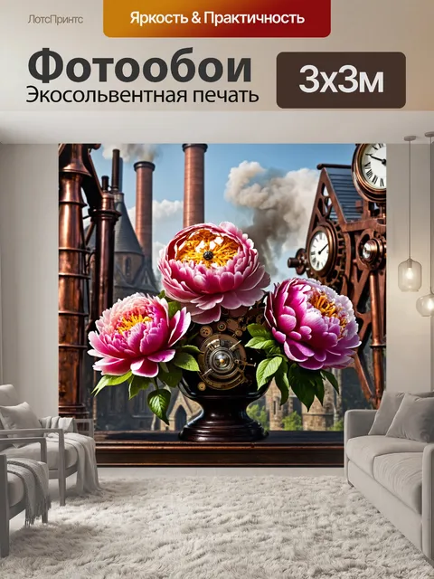 Фотообои пионы в стиле стимпанк
