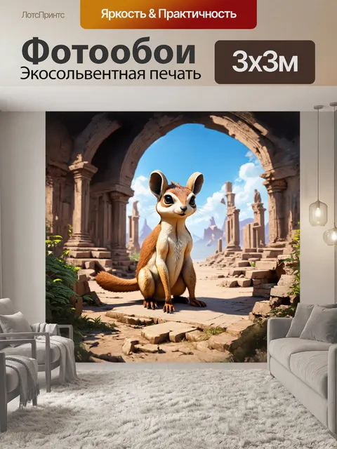 Фотообои сурикат, воплощение осторожности и защиты, нарисованный в сказочном, фэнтезийном стиле с…