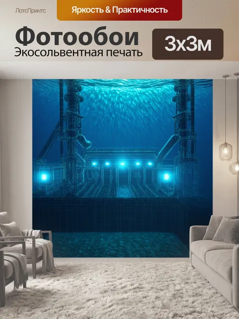 Фотообои подводная электростанция с яркими светящимися элементами в атмосфере глубин