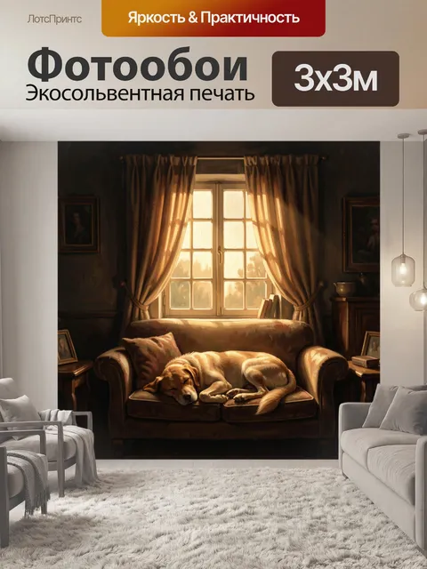 Фотообои Тёплый свет у окна с собакой