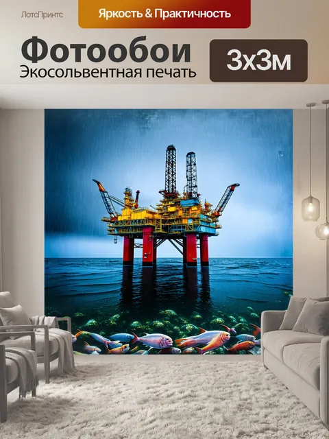 Фотообои на переднем плане мощная нефтяная платформа, окруженная бескрайними водами северного ледовитого океана
