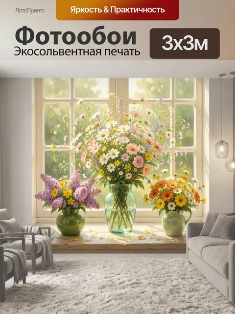 Фотообои Цветочные букеты на подоконнике