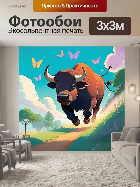 Фотообои буйвол бежит